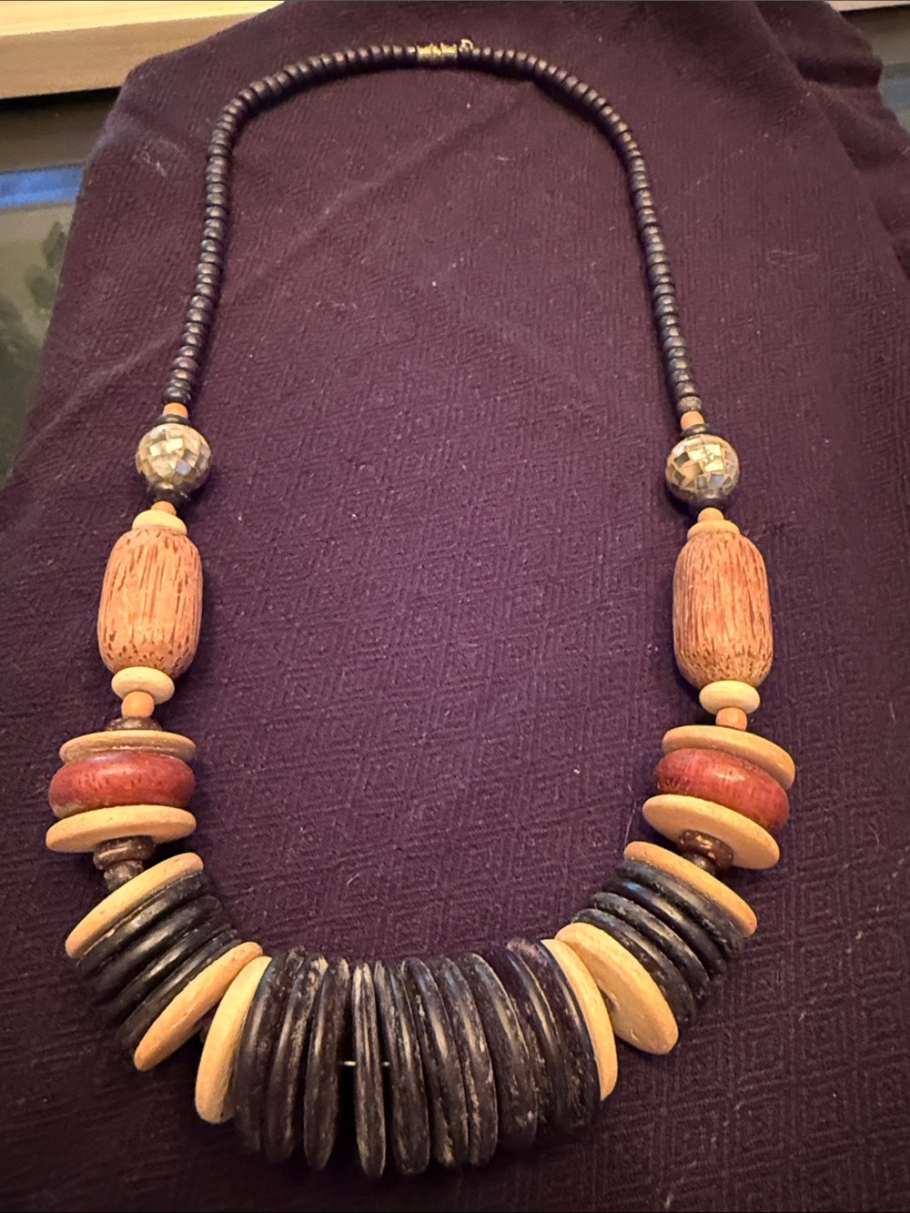 Handcrafted Natural Wood Bead Necklace in Brown and Black